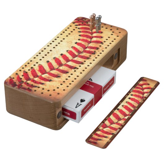 Vintage baseball ball cribbage board (Angled)