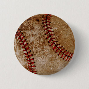 Vintage Baseball Ball Red and White Sports Button