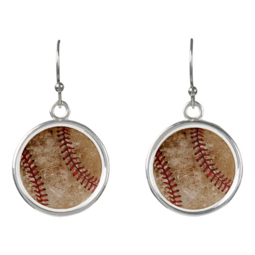 Vintage Baseball Ball Red and White Sports Earrings