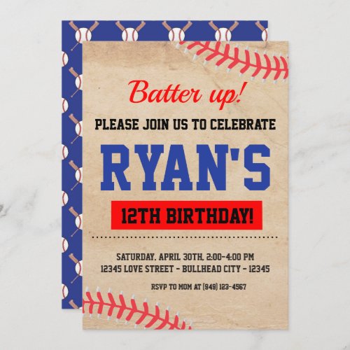 Vintage Baseball Batter Up Boys Birthday Invitation