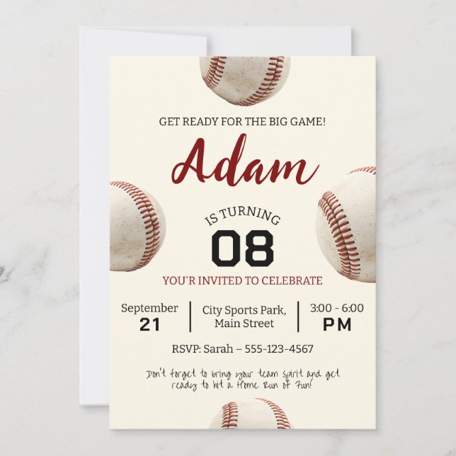 Vintage Baseball Birthday Celebration Invitation (Front)