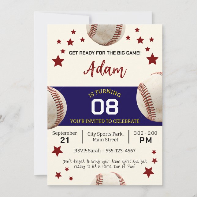 Vintage Baseball Birthday Celebration Invitation (Front)