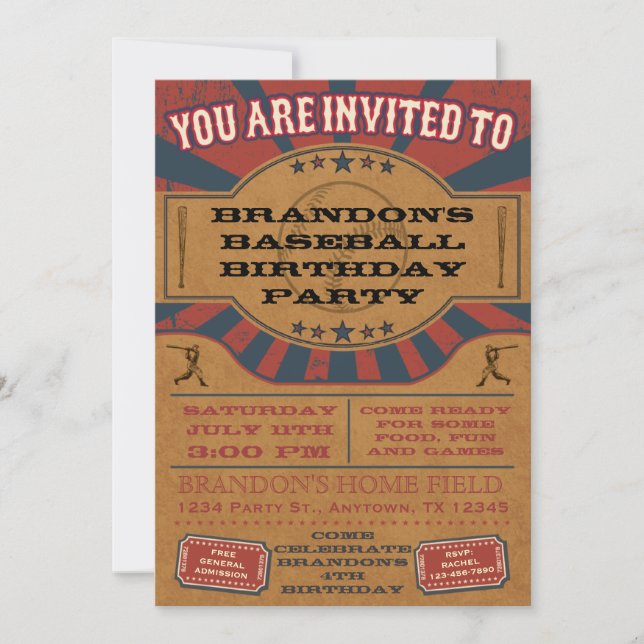 Vintage Baseball Birthday Party Invitation (Front)