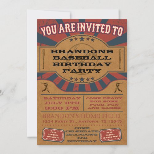 Vintage Baseball Birthday Party Invitation