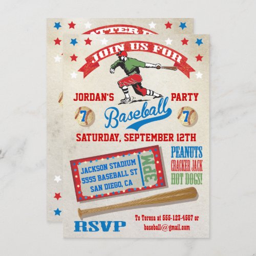 Vintage Baseball birthday party invitations