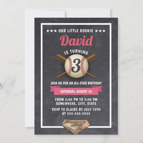 Vintage Baseball Boy All Star Birthday Chalkboard Invitation