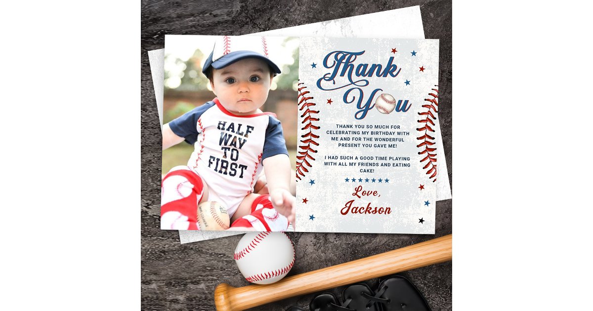 Vintage Baseball Boy Birthday Photo Thank You Card | Zazzle