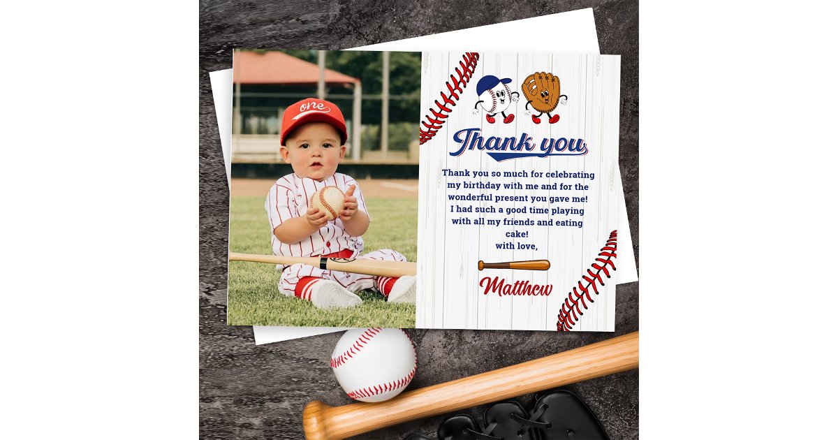 Vintage Baseball Boy Birthday Photo Thank You Card | Zazzle