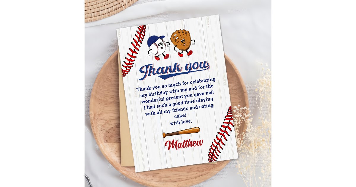 Vintage Baseball Boy Birthday Thank You Card | Zazzle