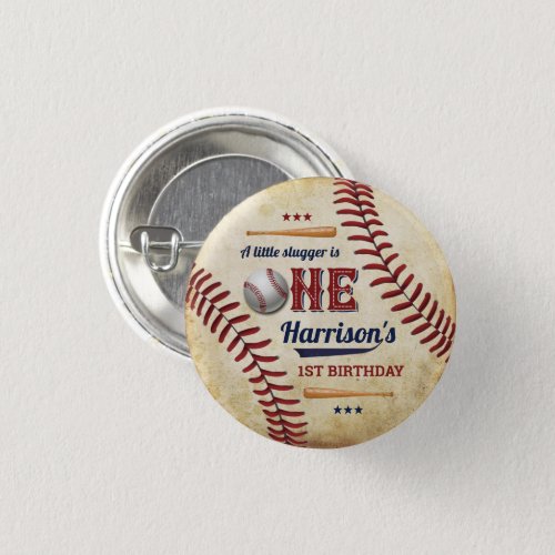 Vintage Baseball Boys 1st Birthday Button