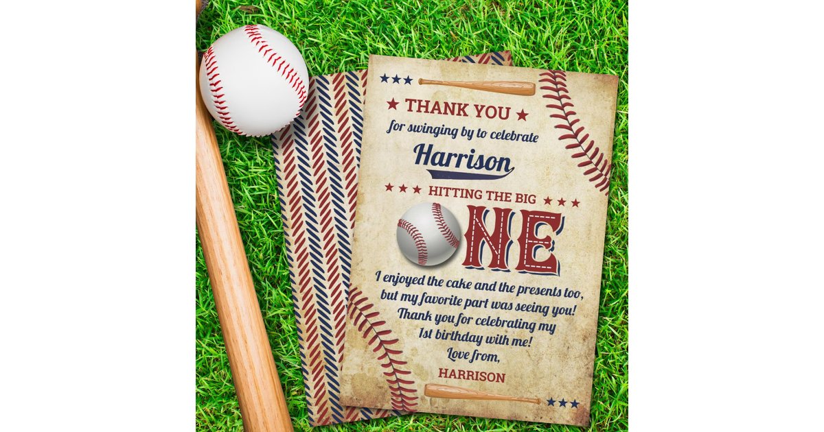 Vintage Baseball Boys 1st Birthday Thank You Card | Zazzle
