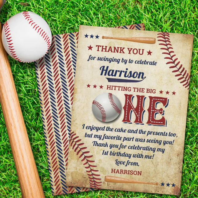 Vintage Baseball Boys 1st Birthday Thank You Card | Zazzle
