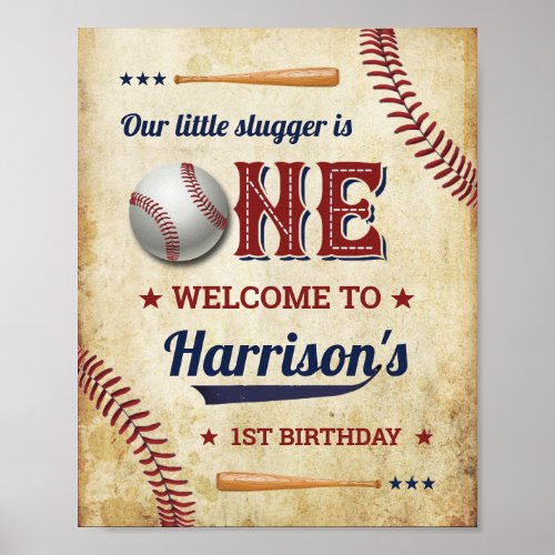 Vintage Baseball Boys 1st Birthday Welcome Sign