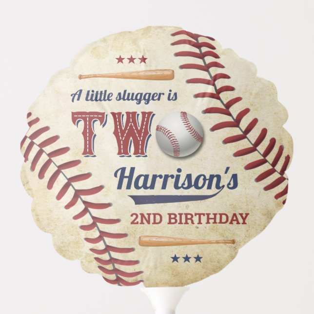 Vintage Baseball Boys 2nd Birthday Balloon (Front)