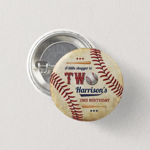 Vintage Baseball Boys 2nd Birthday Button