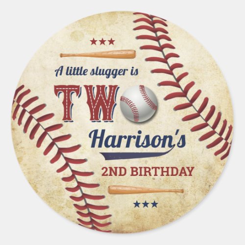 Vintage Baseball Boys 2nd Birthday Classic Round Sticker