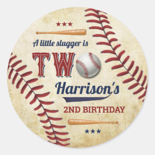 Vintage Baseball Boys 2nd Birthday Classic Round Sticker