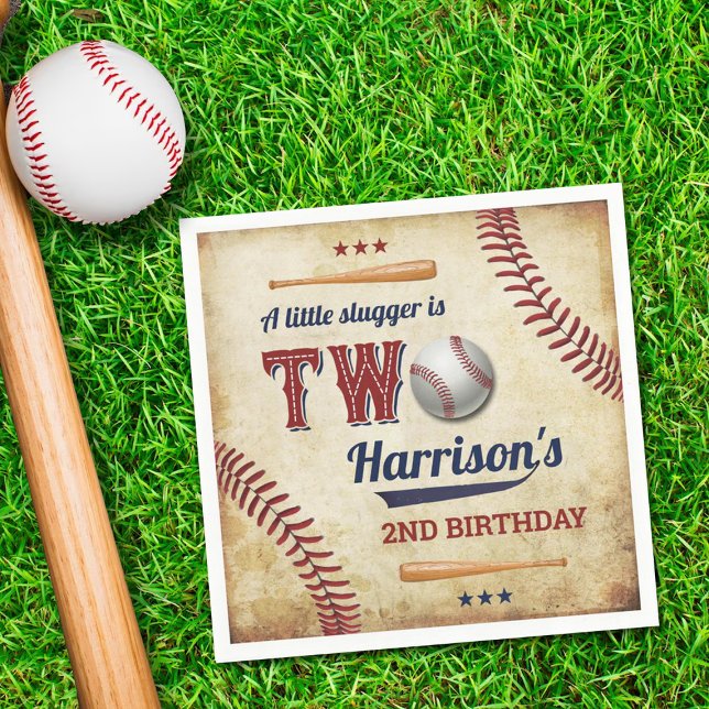 Vintage Baseball Boys 2nd Birthday Napkins (Creator Uploaded)
