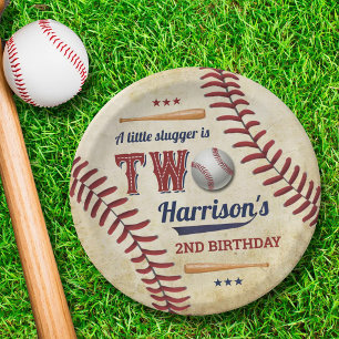 Vintage Baseball Boys 2nd Birthday Paper Plates