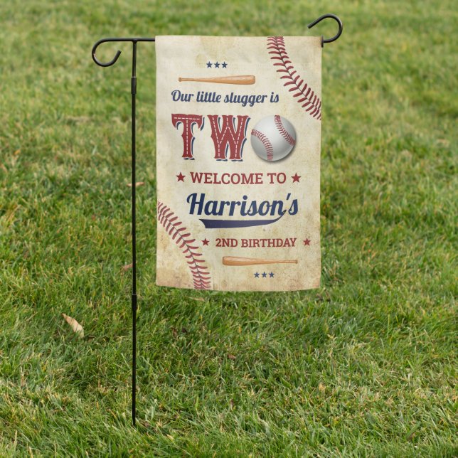 Vintage Baseball Boys 2nd Birthday Welcome Garden Flag (In SItu)