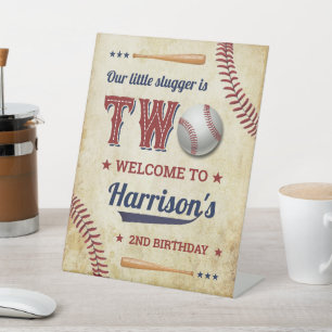 Vintage Baseball Boys 2nd Birthday Welcome Pedestal Sign