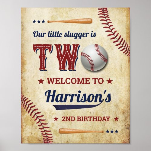 Vintage Baseball Boys 2nd Birthday Welcome Sign