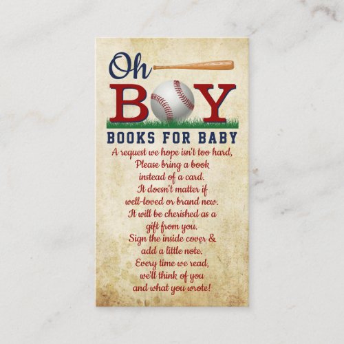 Vintage Baseball Boys Baby Shower Book Request Enclosure Card