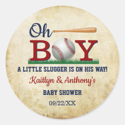 Vintage Baseball Boys Baby Shower Classic Round Sticker