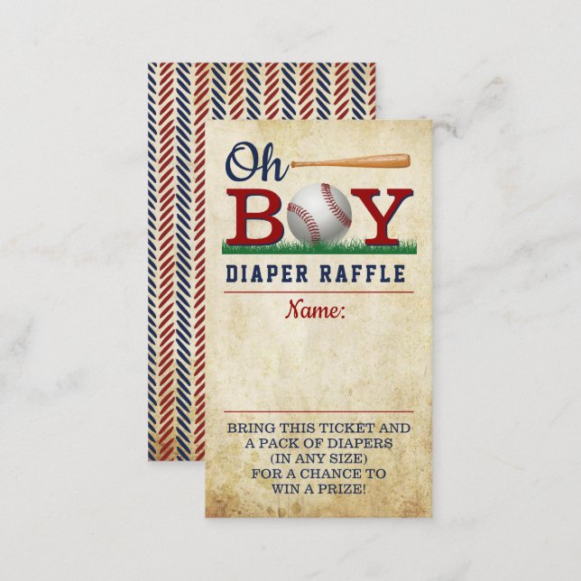 Vintage Baseball Boys Baby Shower Diaper Raffle Enclosure Card (Front/Back)