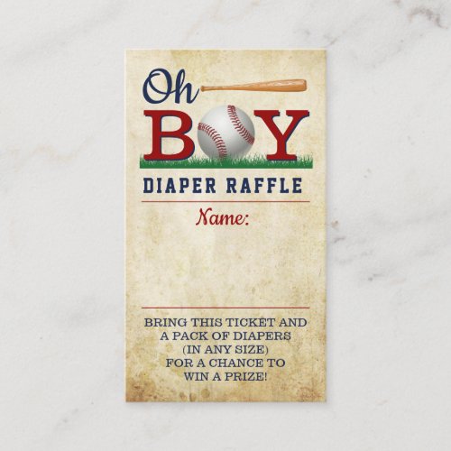 Vintage Baseball Boys Baby Shower Diaper Raffle Enclosure Card