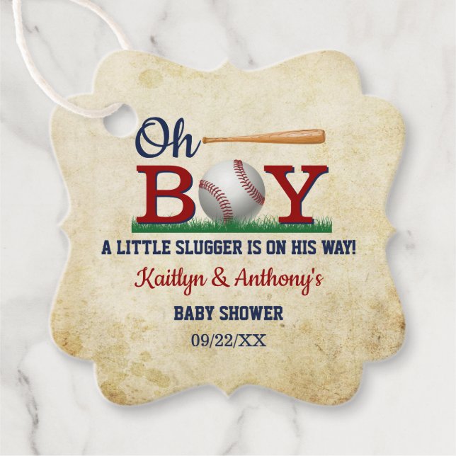 Vintage Baseball Boys Baby Shower Favor Tags (Front)