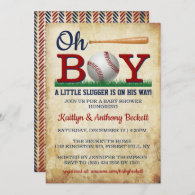 Vintage Baseball Boys Baby Shower Invitations