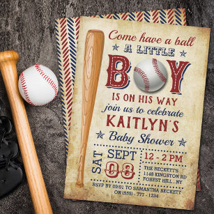 Vintage Baseball Boys Baby Shower Invitations