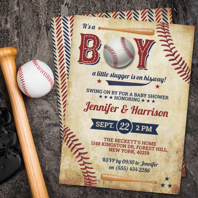 Vintage Baseball Boys Baby Shower Invitations | Zazzle