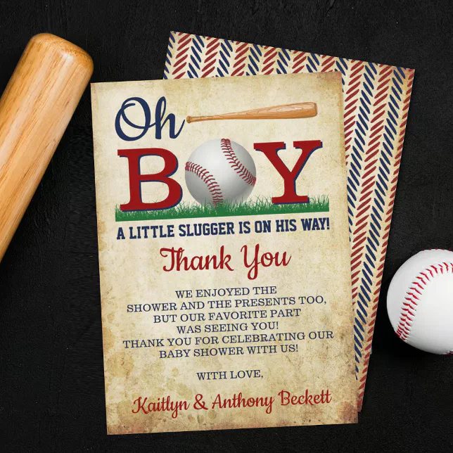 Vintage Baseball Boys Baby Shower Thank You Card | Zazzle