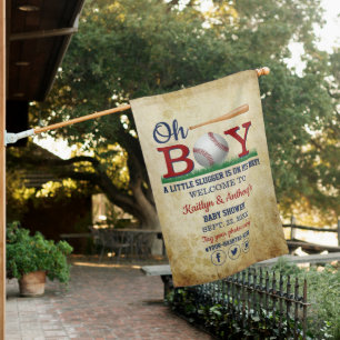 Vintage Baseball Boys Baby Shower Welcome House Flag