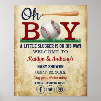 Vintage Baseball Boys Baby Shower Welcome Sign by Invitation_Republic at Zazzle