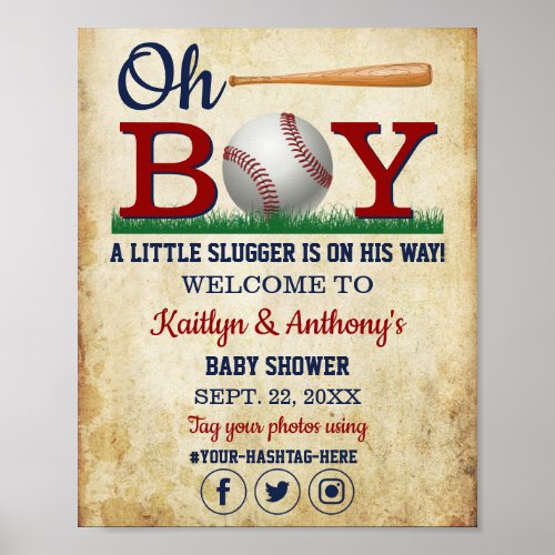 Vintage Baseball Boys Baby Shower Welcome Sign
