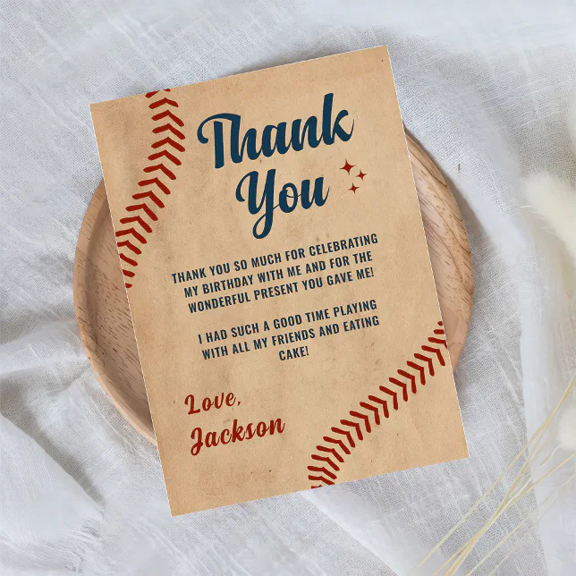 Vintage Baseball Boys Birthday Thank You Card | Zazzle
