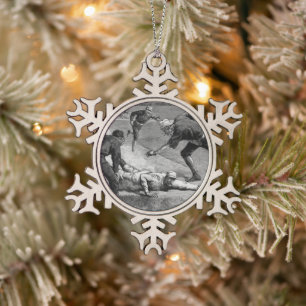 Vintage Baseball by Thure De Thulstrup, 1885 Snowflake Pewter Christmas Ornament