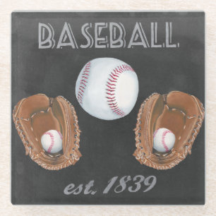 Vintage Baseball Chalkboard Design Glass Coaster