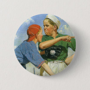 Vintage Baseball, Children, Boys Playing Sports Button