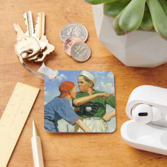 Vintage Baseball, Children, Boys Playing Sports Keychain (Desk)