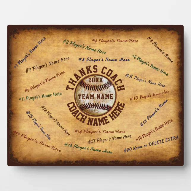 Vintage Baseball Coach Plaques, All Player's Names Plaque Zazzle