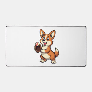 Vintage Baseball Corgi Dog Catcher Cartoon Vector Desk Mat