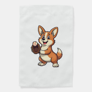 Vintage Baseball Corgi Dog Catcher Cartoon Vector  Garden Flag