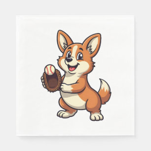 Vintage Baseball Corgi Dog Catcher Cartoon Vector Napkins