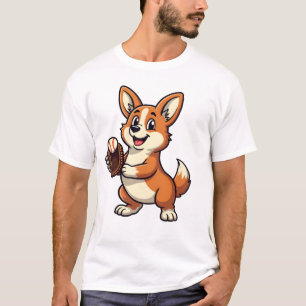 Vintage Baseball Corgi Dog Catcher Cartoon Vector T-Shirt