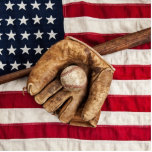 Vintage Baseball Cutout<br><div class="desc">Vintage baseball,  bat and glove on an American flag</div>