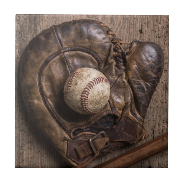 Vintage Baseball Equipment Ceramic Tile (Front)